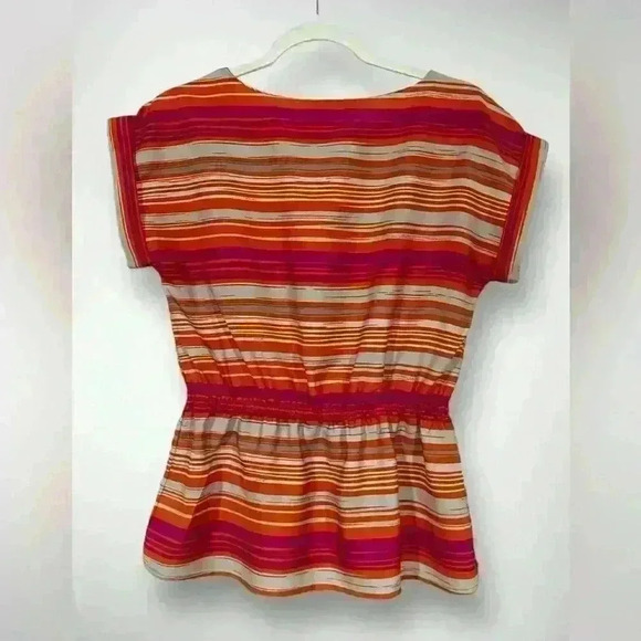 Banana Republic Womens Blouse Size Small Red Pink White Stripes Elastic Waist - Picture 6 of 8